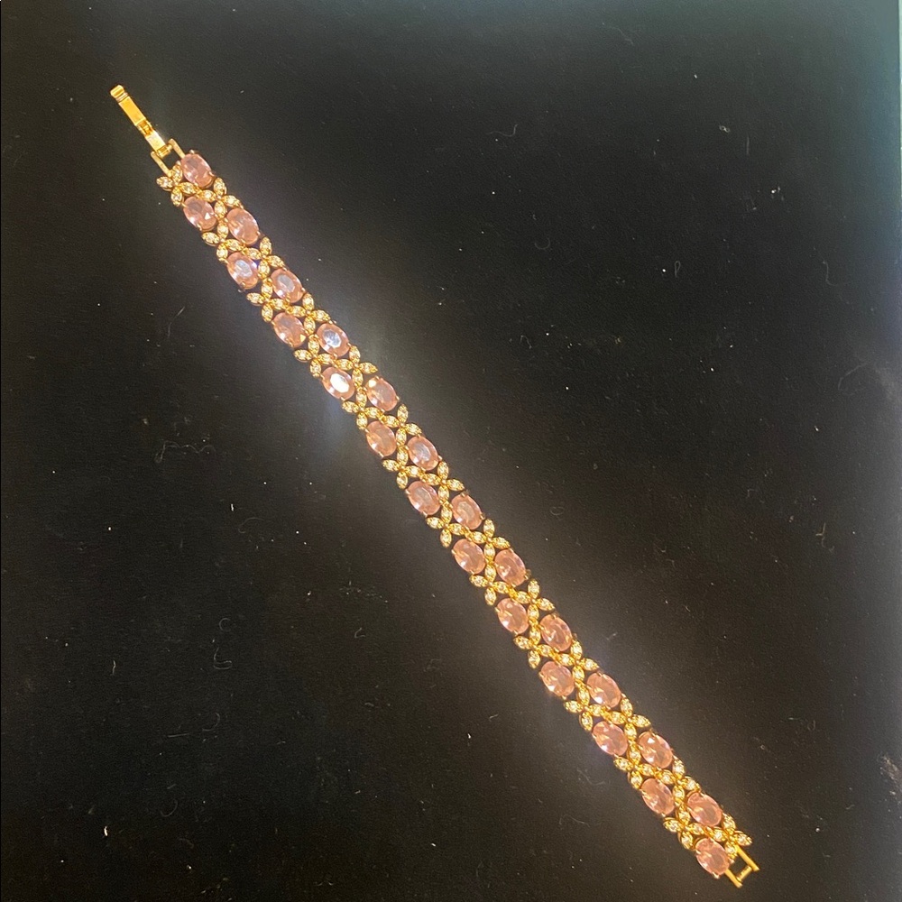 Elegant Gold XO Pink and White Stone Bracelet